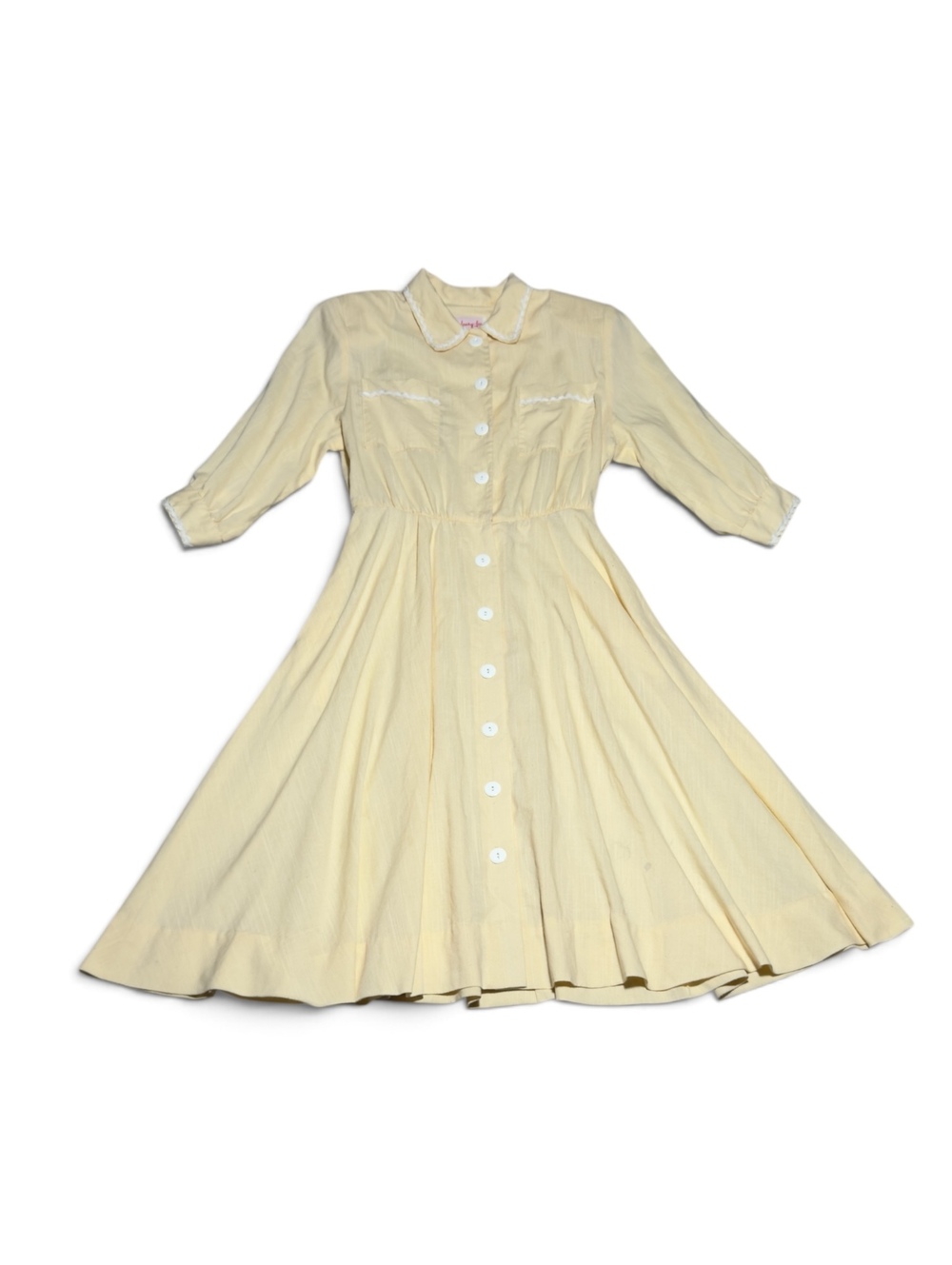 Vintage Henry Lee Petites Yellow Button-Front Rayon Blend Dress Size 12